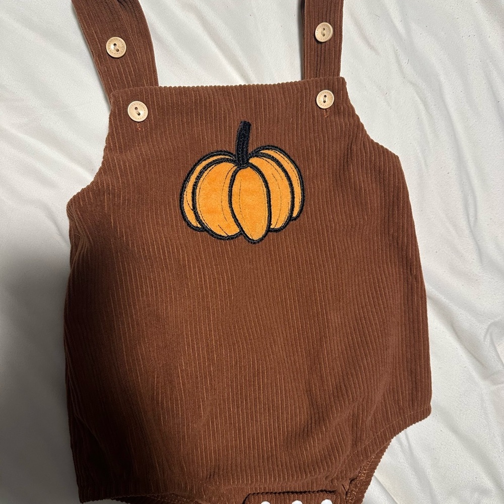 Source Unknown Brown Corduroy Overalls with Pumpkin